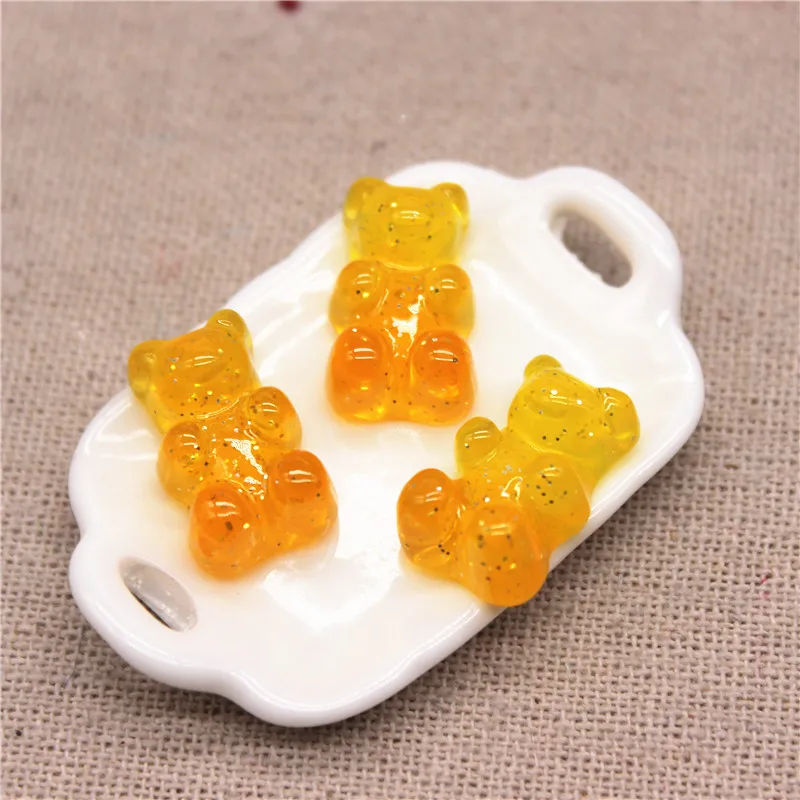 Cute Resin Transparent Bicolor Simulation Gummy Bear Candy Flatback Cabochon 20pcs For Kids DIY Jewelry/Craft Decoration 11*18mm