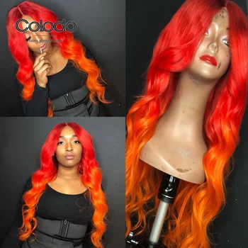

COLODO Ombre Human Hair Wig Remy Brazilian red orange Wig Glueless 13x4 Preplucked Lace Front Human Hair Wigs For Black Women