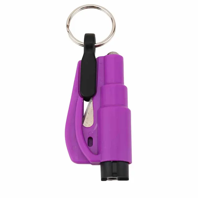Mini Safety Hammer Keychain Car Window Glass Breaker Seatbelt Cutter 2 In 1 Portable Spring Type Escape Hammer Auto Rescue Tool Purple
