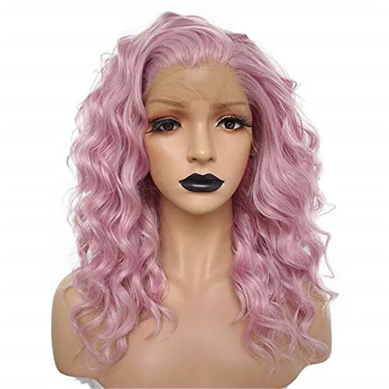 YYsoo 13x4 Синтетические волосы на кружеве парики Короткие Розовые синтетические Синтетические волосы на кружеве парики розовый вьющиеся парик для Для женщин повседневные Применение Термостойкое волокно - Цвет: pink