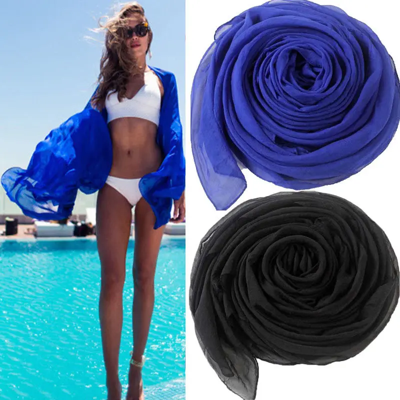 

170cm x 70 cm Oversize Chiffon Silk Scarf Beach Bikini Swimsuit Bottom Bikini Cover Up Wrap Cloth