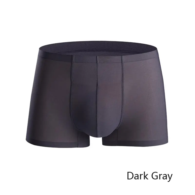Dark gray Полупрозрачное сексуальное мужское нижнее белье, боксеры, шорты, шелковое Мужское нижнее белье, мужские Бесшовные трусы-боксеры, боксеры, cueca masculina - Цвет: Dark gray