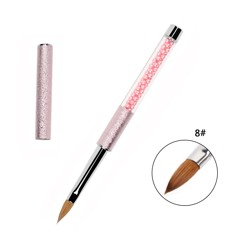 Pink Size 8 ANGNYA New 1pcs#2#4#6#8#10 Kolinsky Sable Acrylic Brush Gel Builder Nail Art Brush Purple Metal Crystal Handle Manicure Salon - Цвет: Pink Size 8