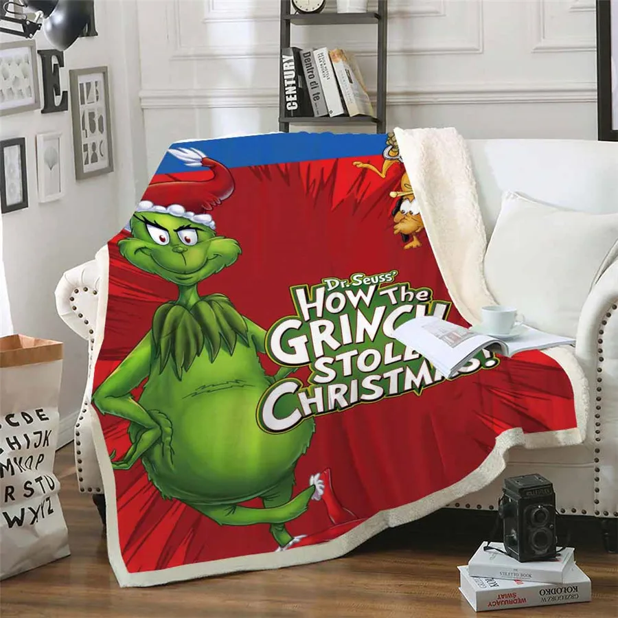 011 Одеяло с капюшоном, плюшевое покрывало, 3D, Grinch, палантин, Рождественский принт, шерпа, флис, микрофибра, пледы, одеяло, подарок, Прямая поставка - Цвет: 011