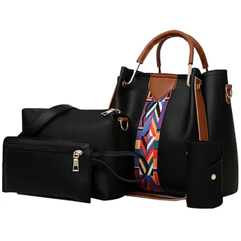 

Women Handbags 4Pcs Women Printing Retro Pattern Hand Bag Solid Color Shoulder Bag 2020 New Design Shoulder Bag Hot Sale #R10