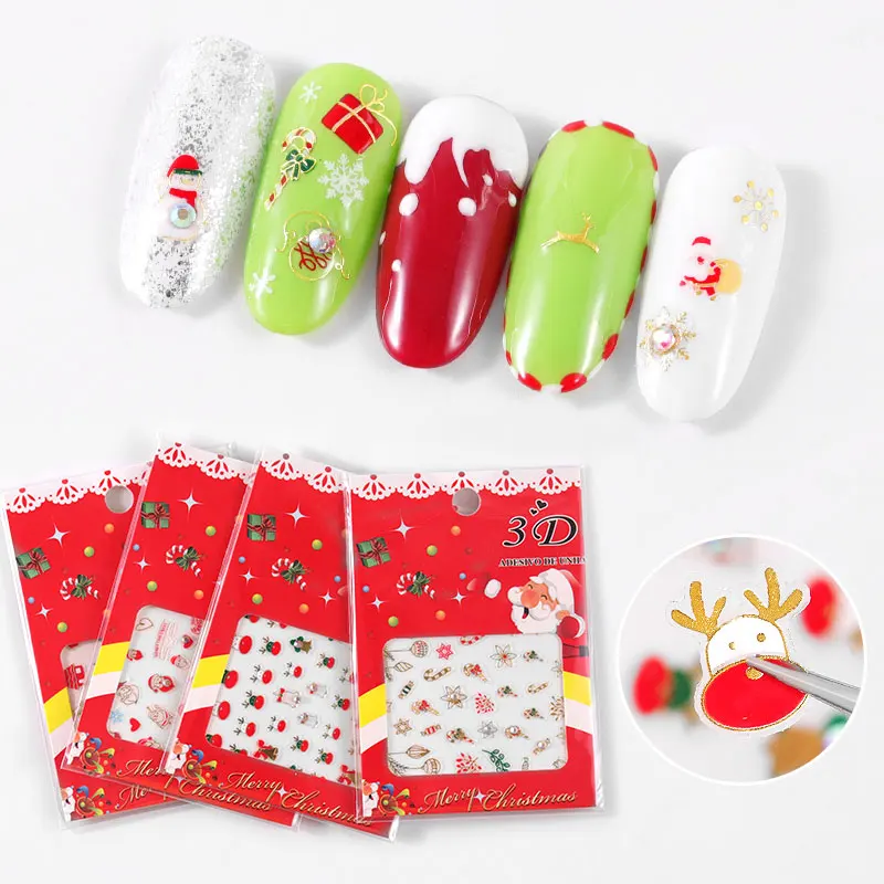 1Pcs Christmas Stickers Snowflake Tree Deer Bell Gift Sock Nail Art Sticker 3D Adhesive Cute Decor Manicure Decorations | Красота и