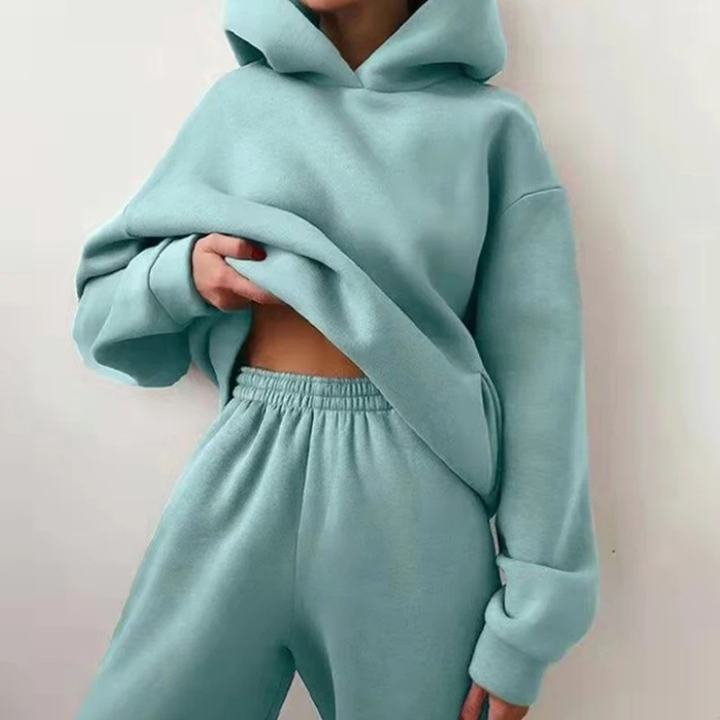 Women's Autumn Casual Hoody Tracksuit Suit Fashion Warm Hoodie Sweatshirts Two Pieces Oversized Solid  Pullovers Long Pant Sets short pants suit Suits & Blazers