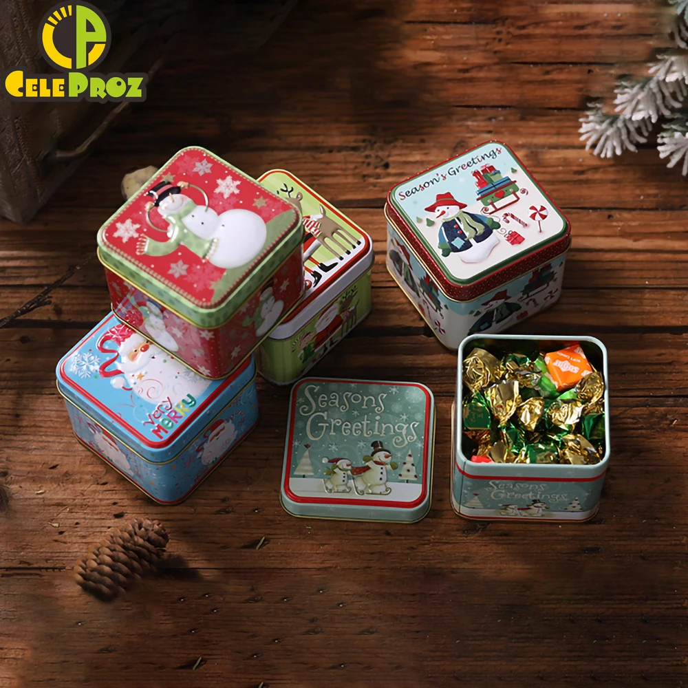 

1Pc Christmas Candy Box Square Storage Box Iron Workbox Friend Gift Children DIY Box Christmas Room Decor Birthday Party Supply