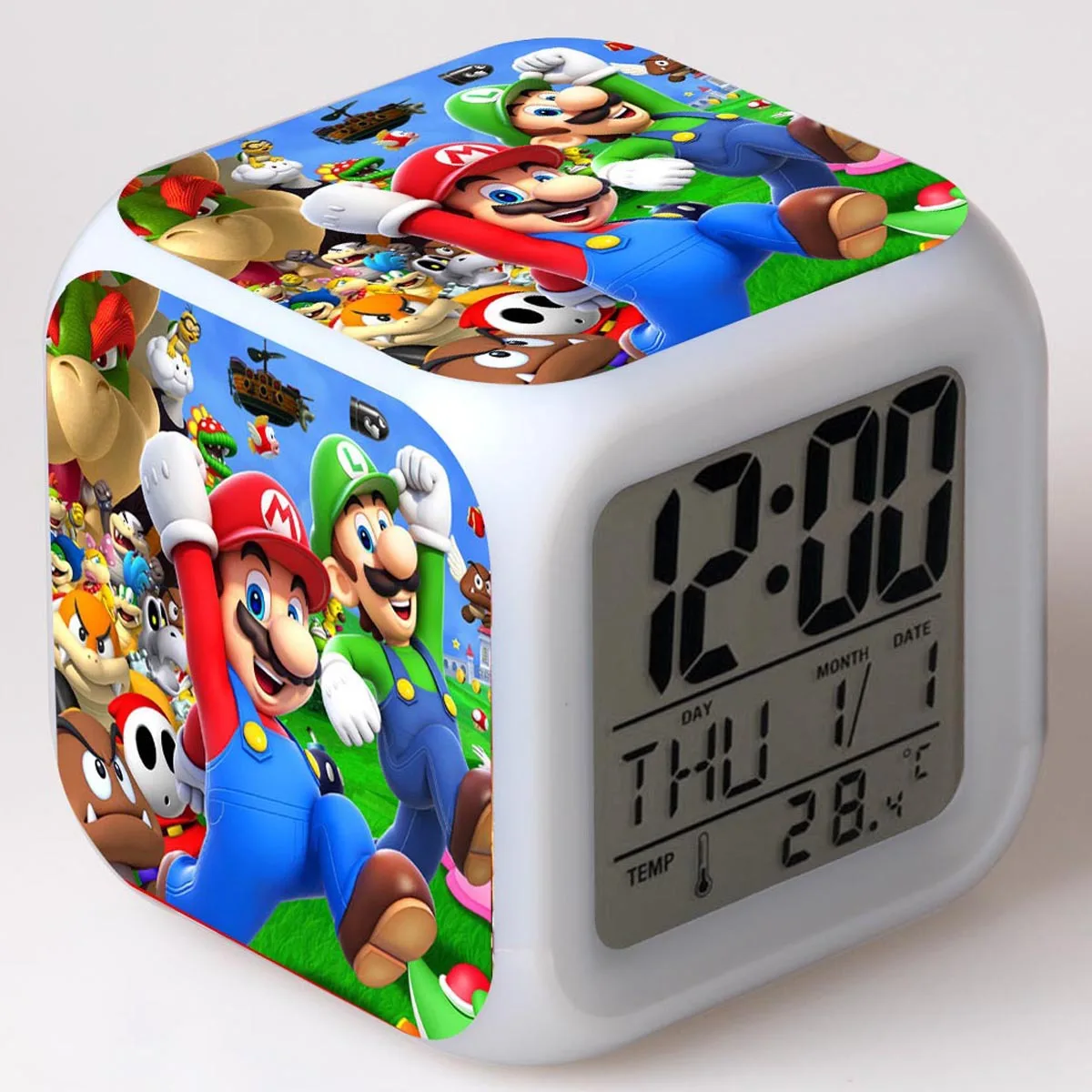 

Best selling 2018 products Kids Alarm Clock LED Light Color Change Super Mario Bros Digital clock Children toys wekker reveil