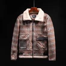 Зимняя Толстая куртка из овечьей шерсти с меховым воротником, винтажная клетчатая куртка-бомбер, Мужская черная флисовая парка, верхняя одежда