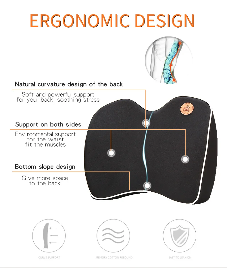 Автомобильная поясничная Подушка для спины, поясничная подушка для сиденья, поясная подушка с эффектом памяти, хлопковое Сетчатое офисное кресло, массажеры для путешествий и дома
