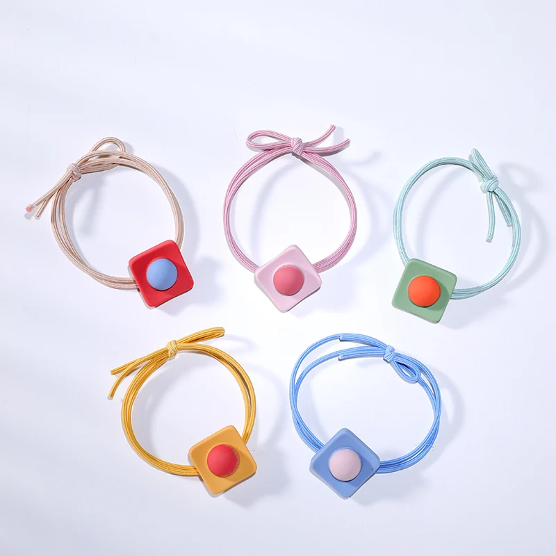 EASYA 5pcs/Set Mixcolor Geometric Hair Rope For Children Girls Fashion Cute Heart Flower Shape Elastic Hair Band Ponytail Holder