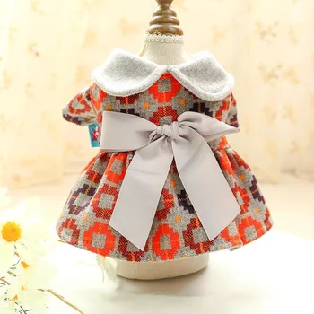 

Winter Dog Clothes Gray Bow Pets Outfits Warm Clothes for Small Dogs Cat Costumes Coat Jacket Puppy Sweate r Dogs New Dog Dress