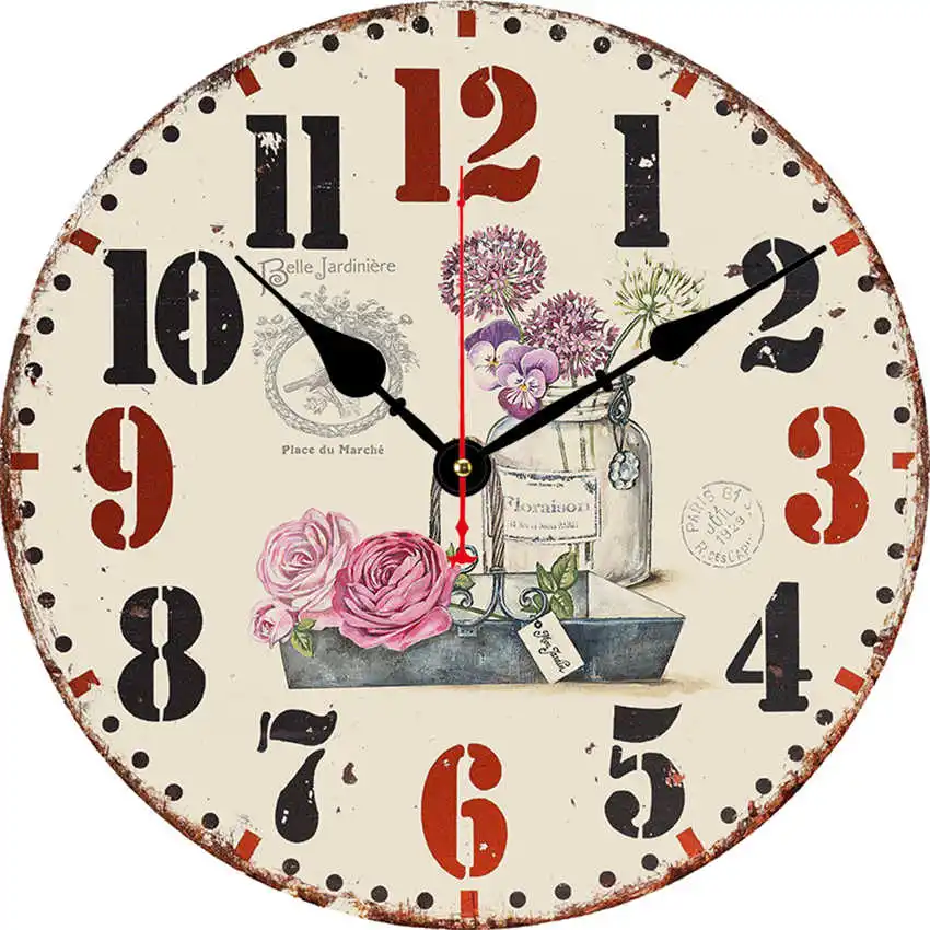 Flower Clock I Цветочные антикварные настенные часы, настенные часы в винтажном стиле, большие часы настенные, круглые Horloge, ретро деревенские декоративные - Цвет: Flower Clock I