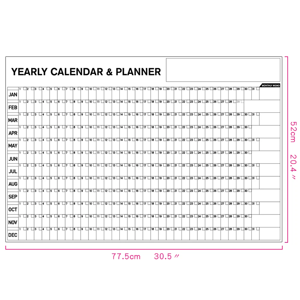 Large Yearly Wall Calendar Poster 30.5 x 20.4 Inch Giant Oversized Blank 12  Monthly Task Organizer Planner with 12 Ballpoint Pen