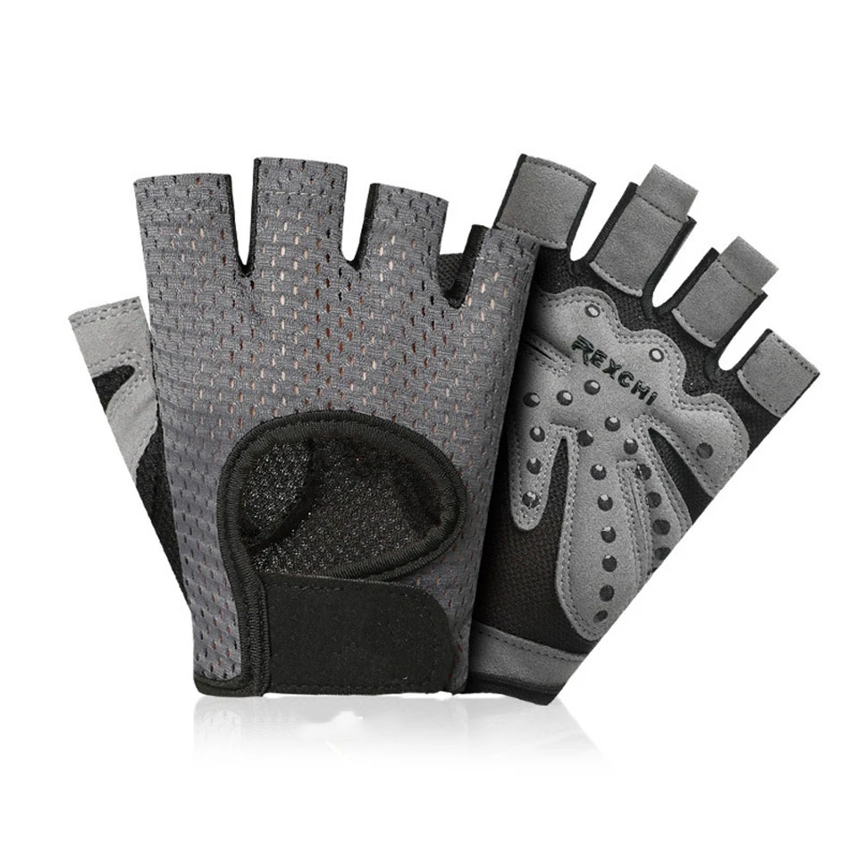 Профессиональный для спортзала перчатки для занятий фитнесом Мощность Вес подъема Для женщин Для мужчин тренировка Кроссфит Бодибилдинг половина протектор для пальцев руки - Цвет: Dot Style-Gray