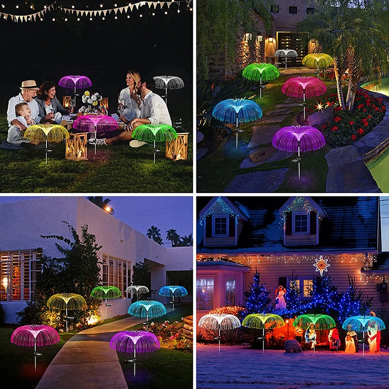 solar street light 600 Lumen Solar Jellyfish Light Changing Color Outdoor Waterproof Solar Garden Fiber Optic Lights for Yard Pathway Holiday Decor solar hanging lanterns