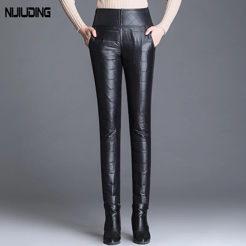 

Winter Warm Duck Down Velvet Women's Pants Autumn High Waist Solid Skinny Formal Pants Female Elastic Waist Work Trousers Lady