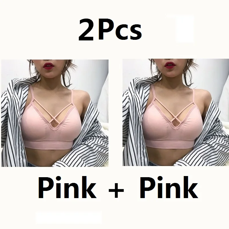 2Pcs Pink Gumprun, 2 шт., сплошной цвет, цельный бюстгальтер, выдалбливают, пуш-ап, бюстгальтер без косточек, бесшовное нижнее белье для женщин, стройнящие, уютные бюстгальтеры для женщин - Цвет: 2Pcs Pink