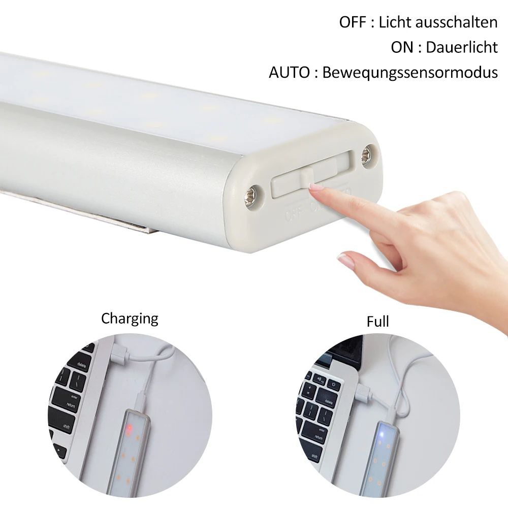  LED Light USB Rechargeable LED Under Cabinet Light Motion Sensor Cabinet Closet Night Light for War - 4000064559197