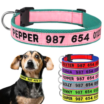 

Embroidered Customized Pet Collar Nylon Dog Collar Personalized Puppy ID Name Collar for Small Medium Large Dogs Adjustable