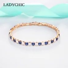 LADYCHIC роскошный синий и прозрачный хрустальный теннисный браслет для женщин и мужчин трендовый Циркон Стразы браслет свадебные аксессуары LB1026