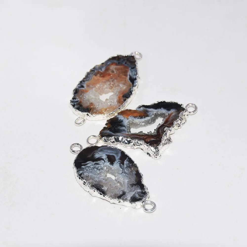 Натуральный срез Geode Druzy каменный разъем femme серый большой золотой ободок плиты отверстие кулон agates Druzy кулон для женщин аксессуары