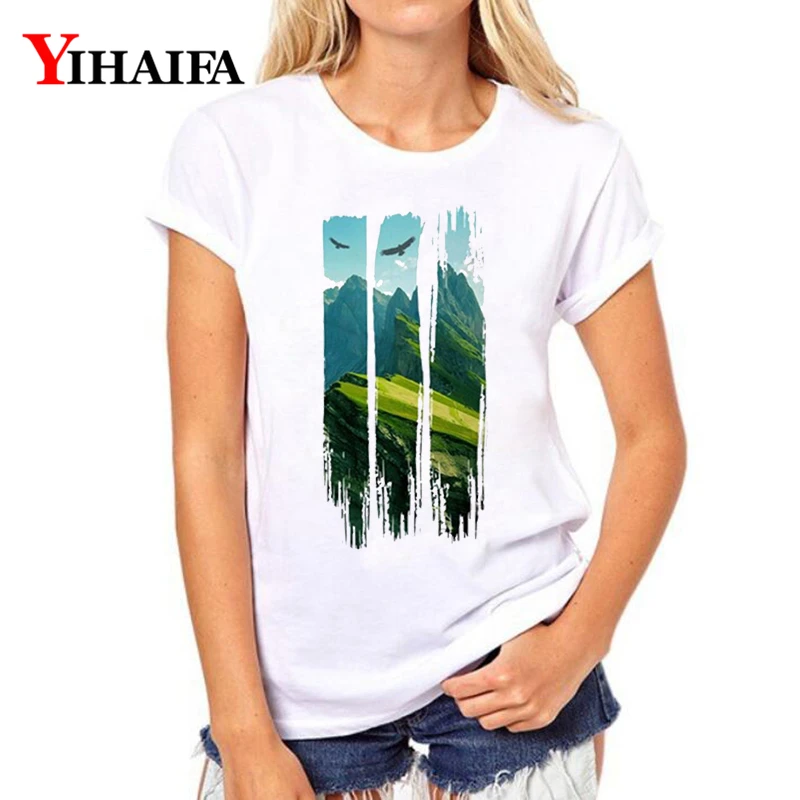 

Women T-shirt 3D Print Forest Tree Green landscape Graphic Tee Casual Summer White T shirts Unisex Short Sleeve Tops
