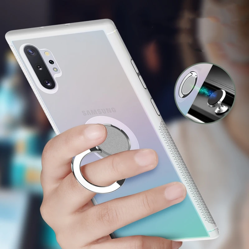 

For Samsung Galaxy Note 10 Plus Case UV discoloration Soft Silicone Case For Samsung S20 Ultra Note 10 Plus Ring holder Coques