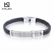 21 см мужской браслет из плетеной кожи, ручной работы, модный мужской браслет из нержавеющей стали, дешевый персонализированный браслет, аксессуары, подарок