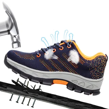 

Men's Breathable Steel Toe Cap Work Safety Shoes Men Outdoor Anti-slip Steel Puncture Proof Construction Safety Boots Shoes