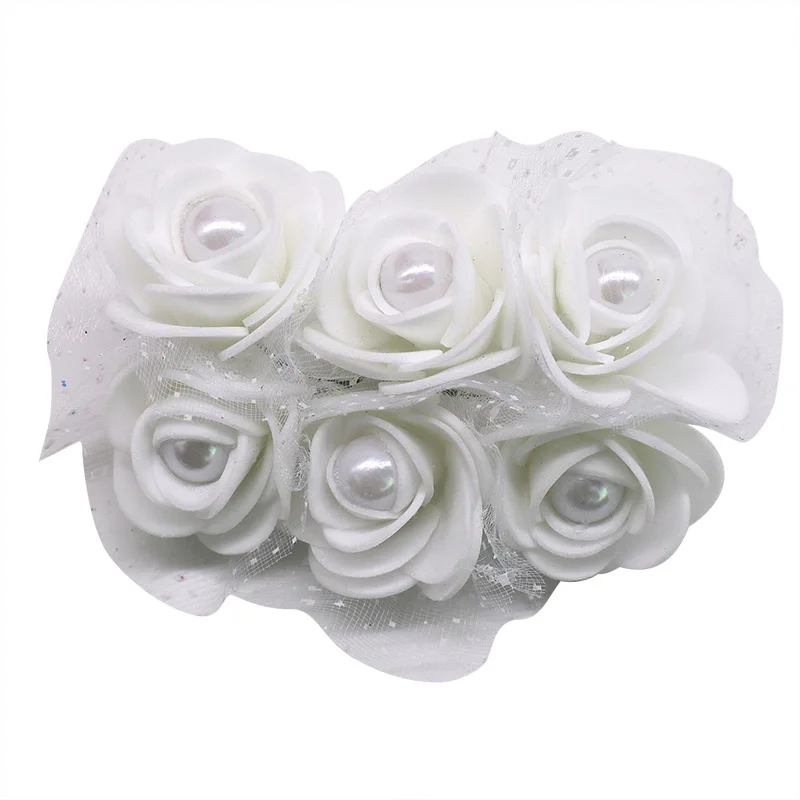 12pcs/lot 3cm Foam Mini Roses Pearl Bead Rose Artificial Flowers DIY Crafts for Wedding Decoration Bouquet Scrapbooking Supplies