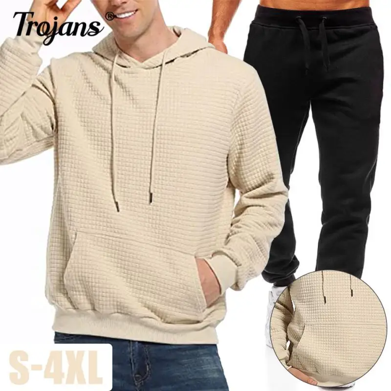 

Костюм спортивный мужской с капюшоном, свитшот с капюшоном и брюки, повседневный комплект спортивной одежды, Осень-зима