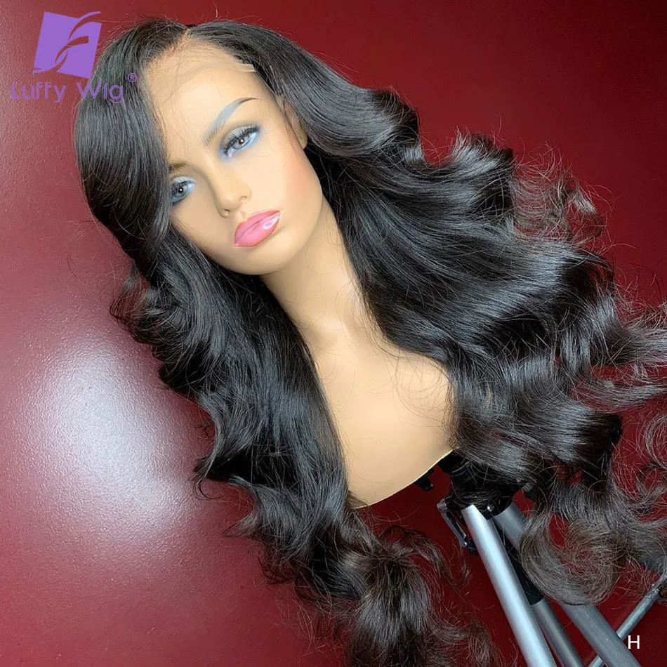 

180 Density Brazilian Fake Scalp Human Hair Wigs Long Wavy Remy 13x6 Lace Front Wig Pre Plucked Bleached Knots For Women LUFFY
