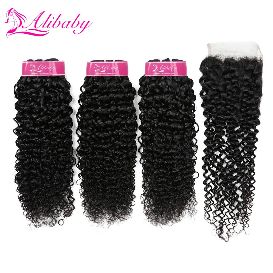 

Alibaby Jerry Curl Human Hair Brazilian Hair Weave Bundles Non Remy Curly Bundles With Closure 100% Human Hair Weave 8-30inch