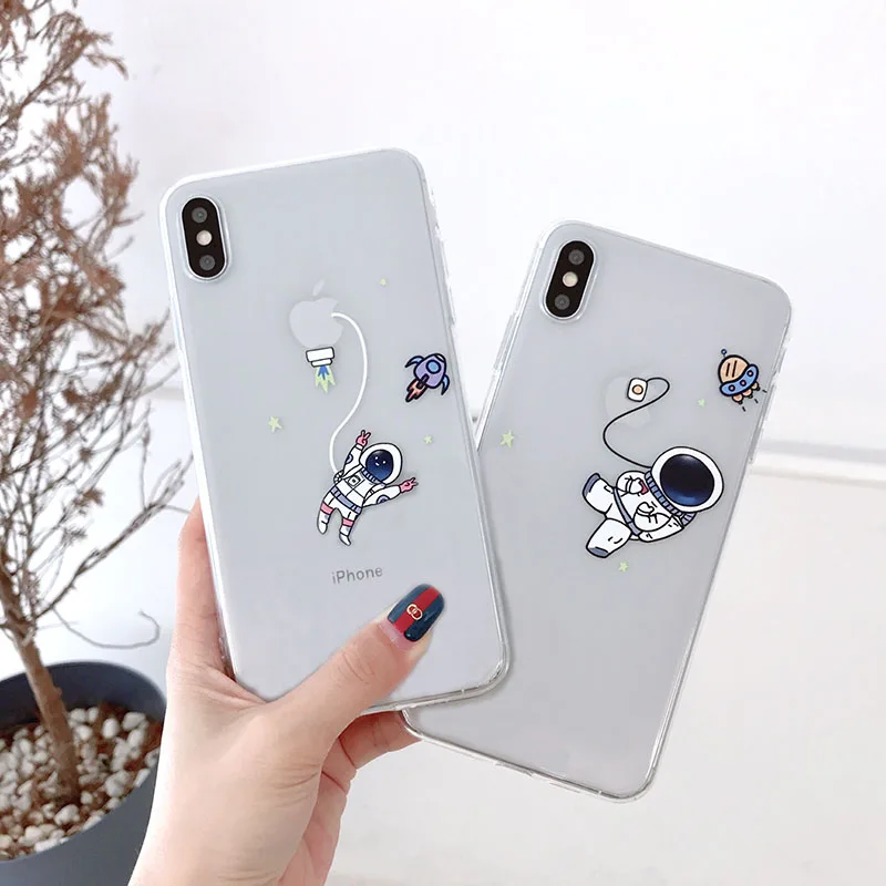 Милый прозрачный чехол для телефона с мультяшными астронавтами для iPhone 11 pro MAX Xs MAX Xr X 6 6s 7 8 plus, Забавный мягкий чехол из ТПУ