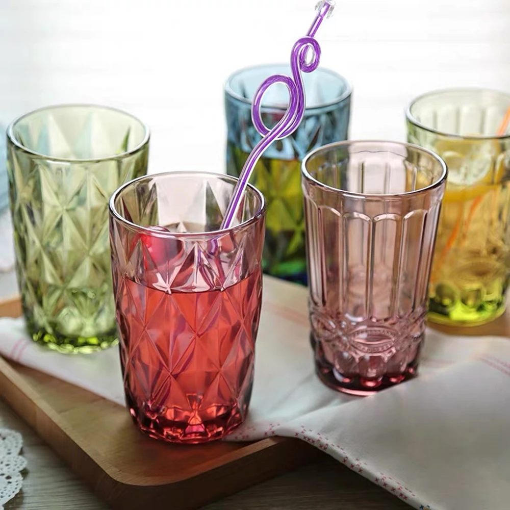 Whisky Glass European-Style Embossed Blue Diamond Pattern Retro Juice Beer Mugs Restaurant Hotel Kitchen Home Furnishings