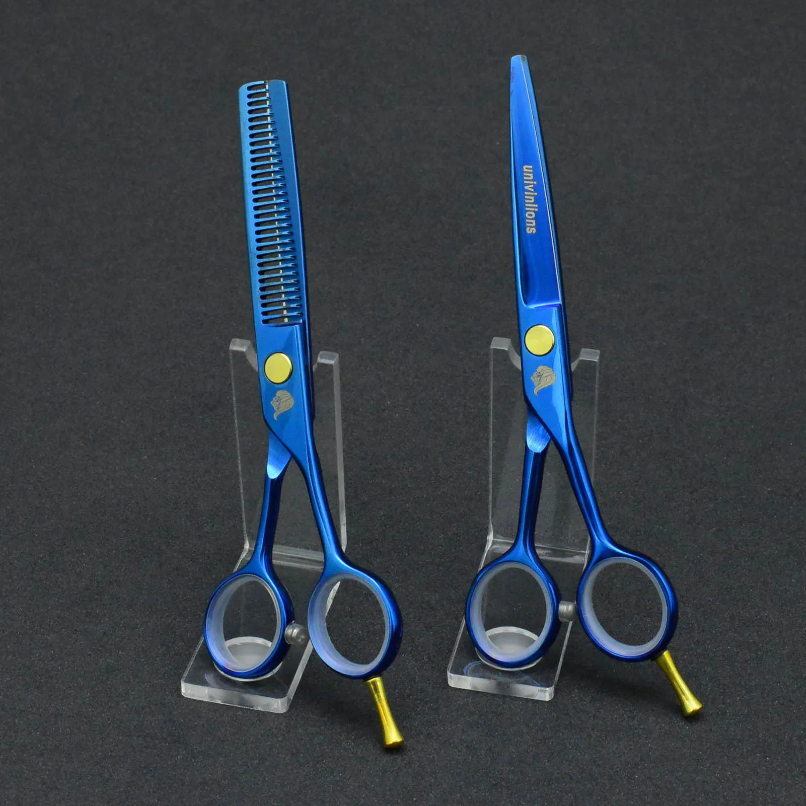 Hair Salon Hairstylist Modern Blue & Gold Scissors Shower Curtain, Zazzle