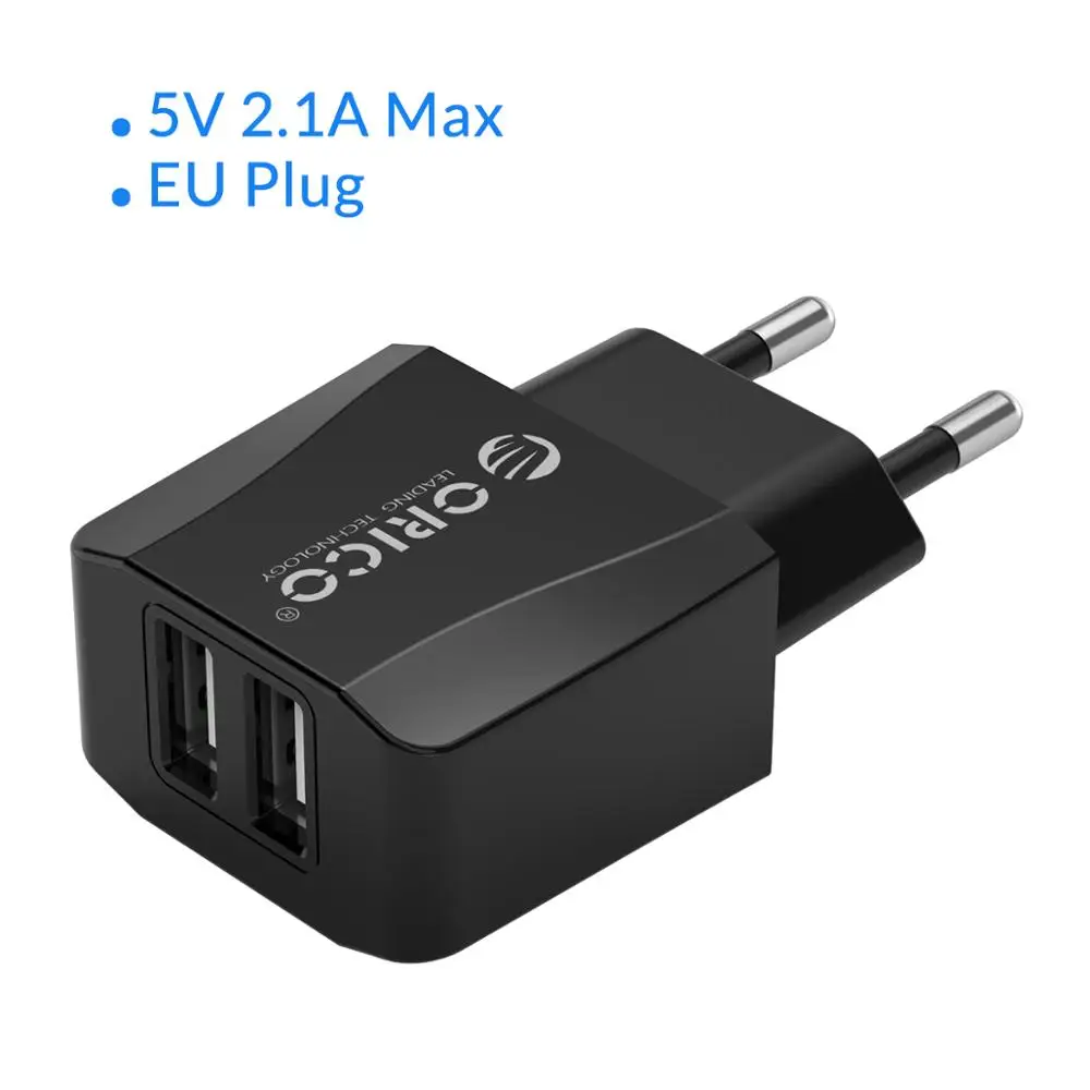 ORICO 5 в 2.1A USB зарядное устройство 2 порта зарядное устройство для iPhone iPad samsung Xiaomi huawei EU зарядное устройство для мобильного телефона - Тип штекера: Black