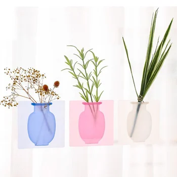 

Silicone Sticky Vase Stick on The Wall Flower Pot Magic Flower Plant Vases Flower Container for Home Offices Wall Decorations