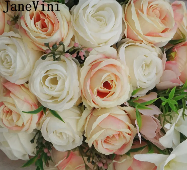 JaneVini Романтический водопад цветок невесты Свадебный букет с розовыми белыми розами Flor Novio 2019 жемчуг Искусственный Свадебный букет