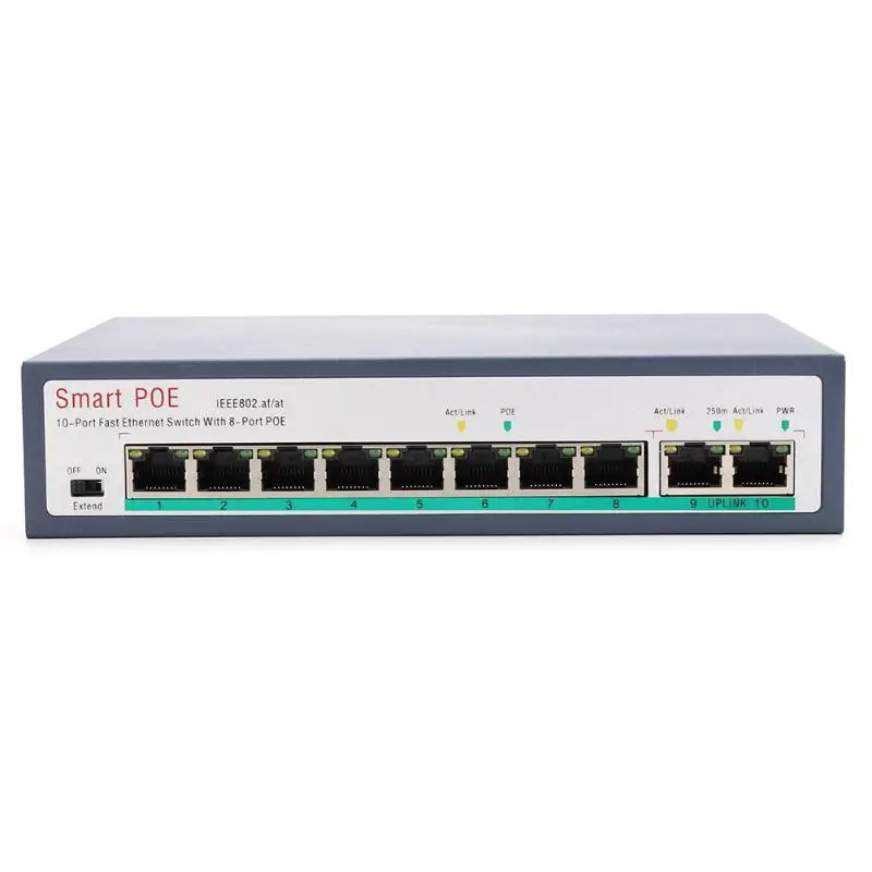 10 Порты POE коммутатора Ethernet 10/100 Мбит сетевой коммутатор для IP CCTV камера Камера Беспроводной AP 250 м