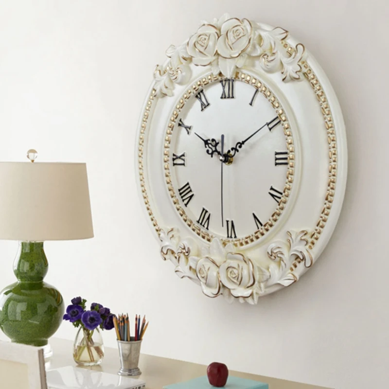 Creative Resin Craft Rose Flower European Decorative Digital Wall Clock Quiet Room Clock Hotel Restaurant Decoration 1