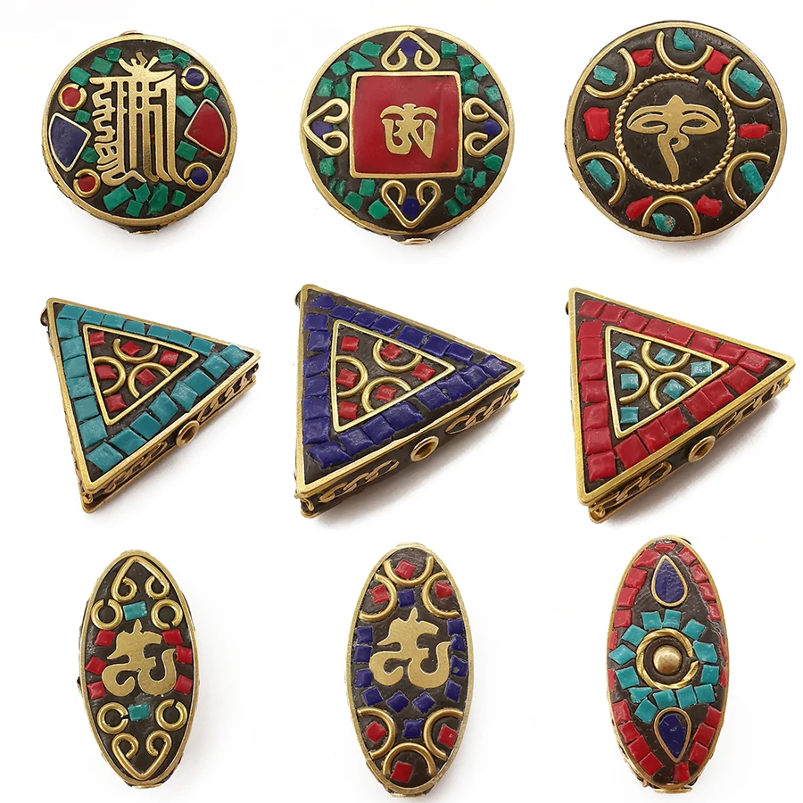 Handmade Tibetan Bead Retro Nepal Metal Inlay Bead Brass Coin tibet