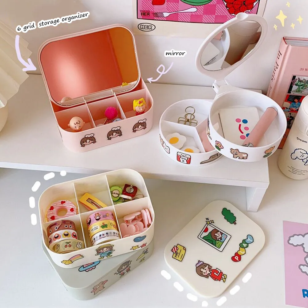 MINKYS Kawaii White/Pink/Transparent ABS Drawer Desktop Organizer Makeups  Pens Desk Storage Box Free Sticker School Stationery