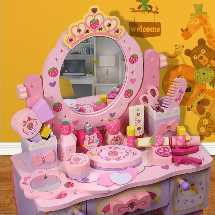 Подарок для девочек 3-9 лет, игрушки для девочек, имитация деревянного туалетного столика, туалетный столик для маленьких девочек, детские игрушки для ролевых игр - Цвет: B no Chair
