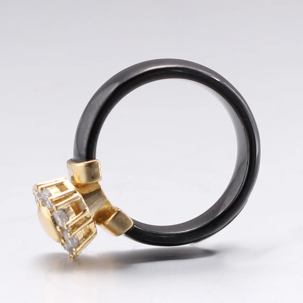 Черные и белые керамические кольца для женщин, кубический циркон, нержавеющая сталь, обручальные кольца, элегантные кольца для любви, керамические ювелирные изделия