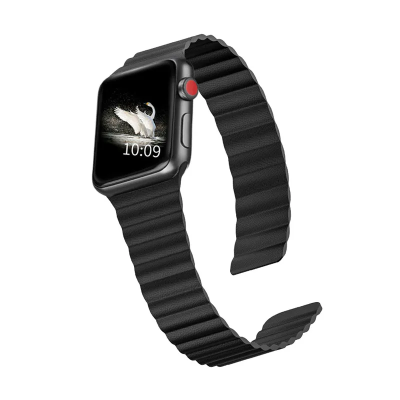 Ремешок кожаный для Apple watch band 44 мм 40 браслет с двойной магнитной застежкой iwatch 4 5 3
