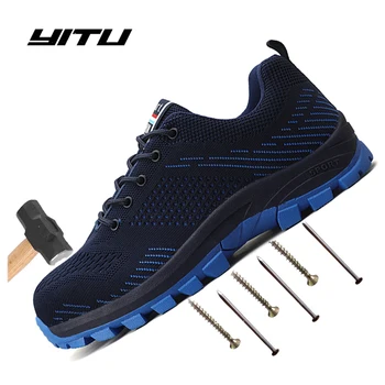 

YITU Men's Steel Toe Cap Safety Shoes Men Outdoor Anti-slip Steel Puncture Proof Construction Boots Work Shoes