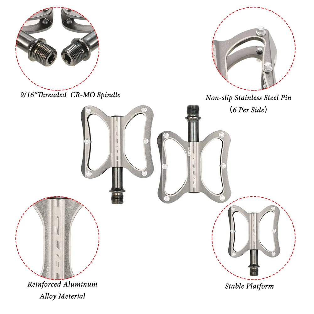 

GUB MTB BMX Mountain Bike Bicycle Cycling 9/16'' Thread Sealed Bearings Platform Pedals 241g/a Pair CNC AL6061+ Cr-Mo Axis